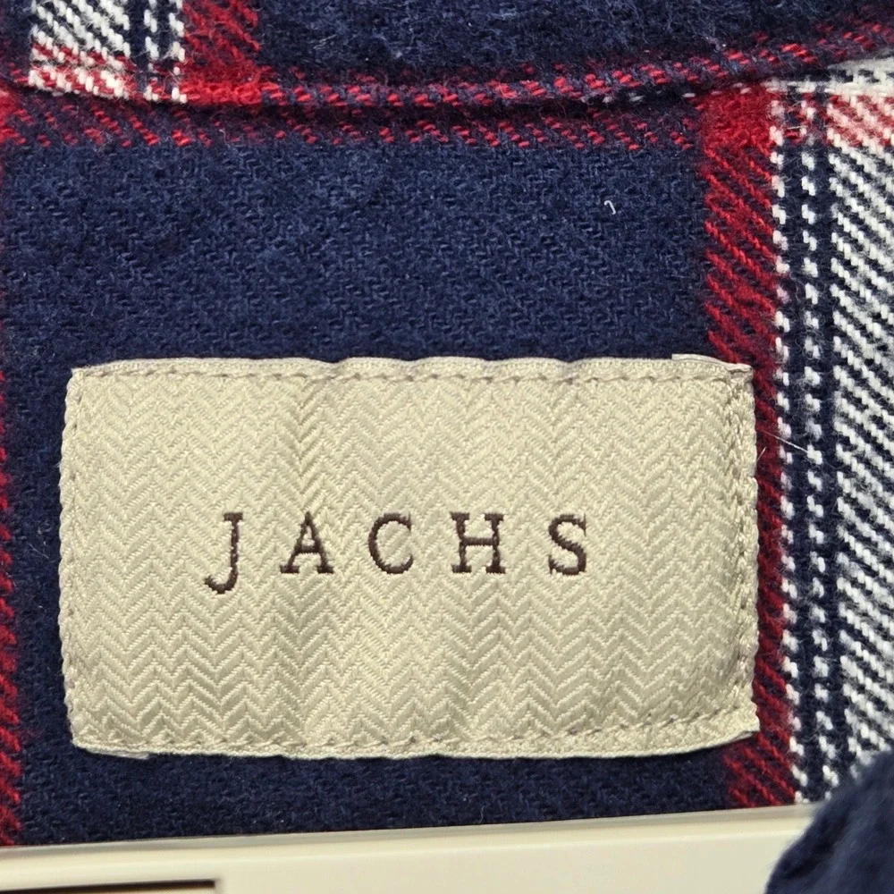 Jachs‎ NY Mens Flannel Shirt Large Navy Blue Red White Plaid Button Down Cotton